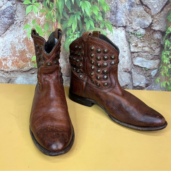 FRYE Studded Brown Western Ankle Leather Boots, 8B - Picture 6 of 15